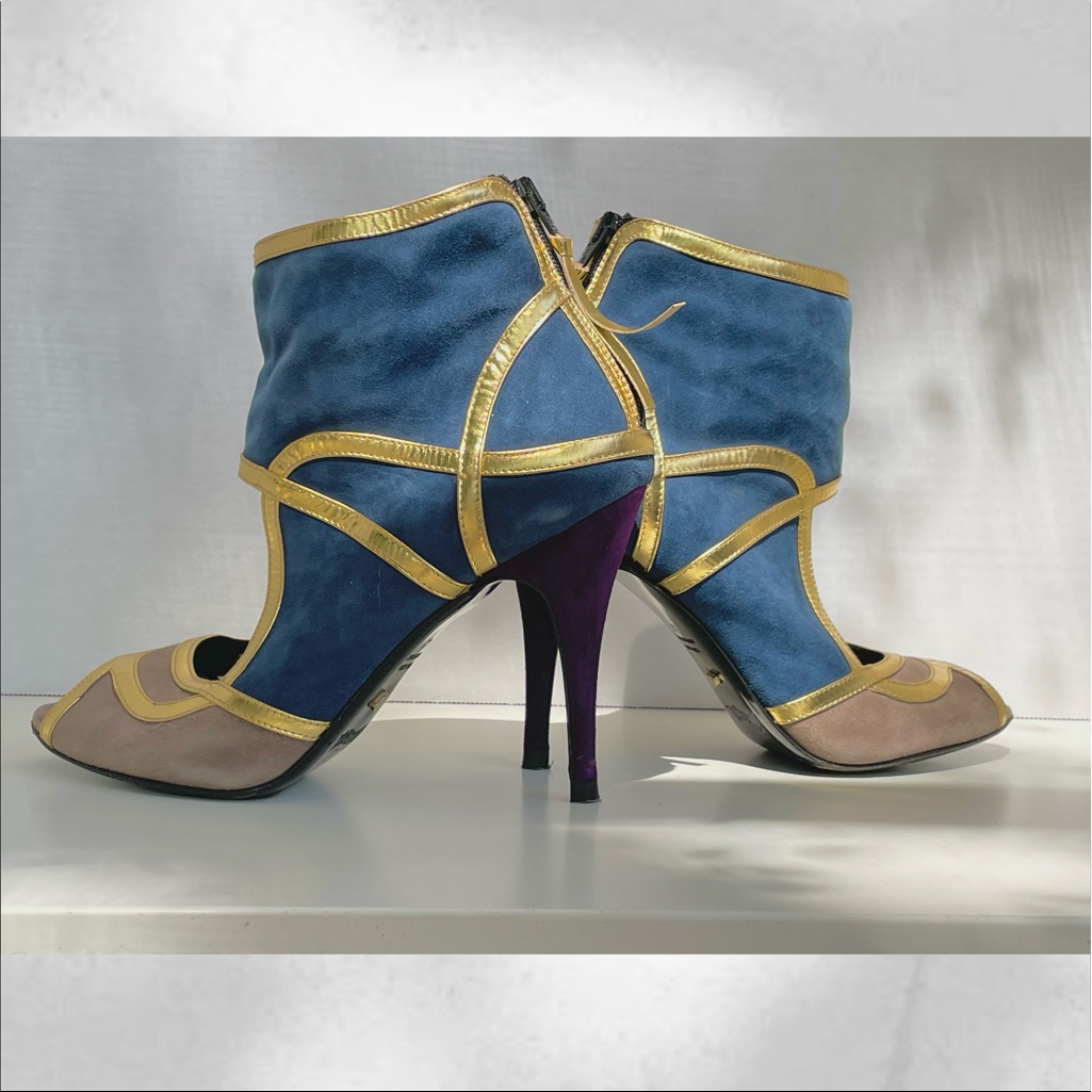 Gold Trim Peep-Toe Ankle Boots By Jerome C. Rousseau